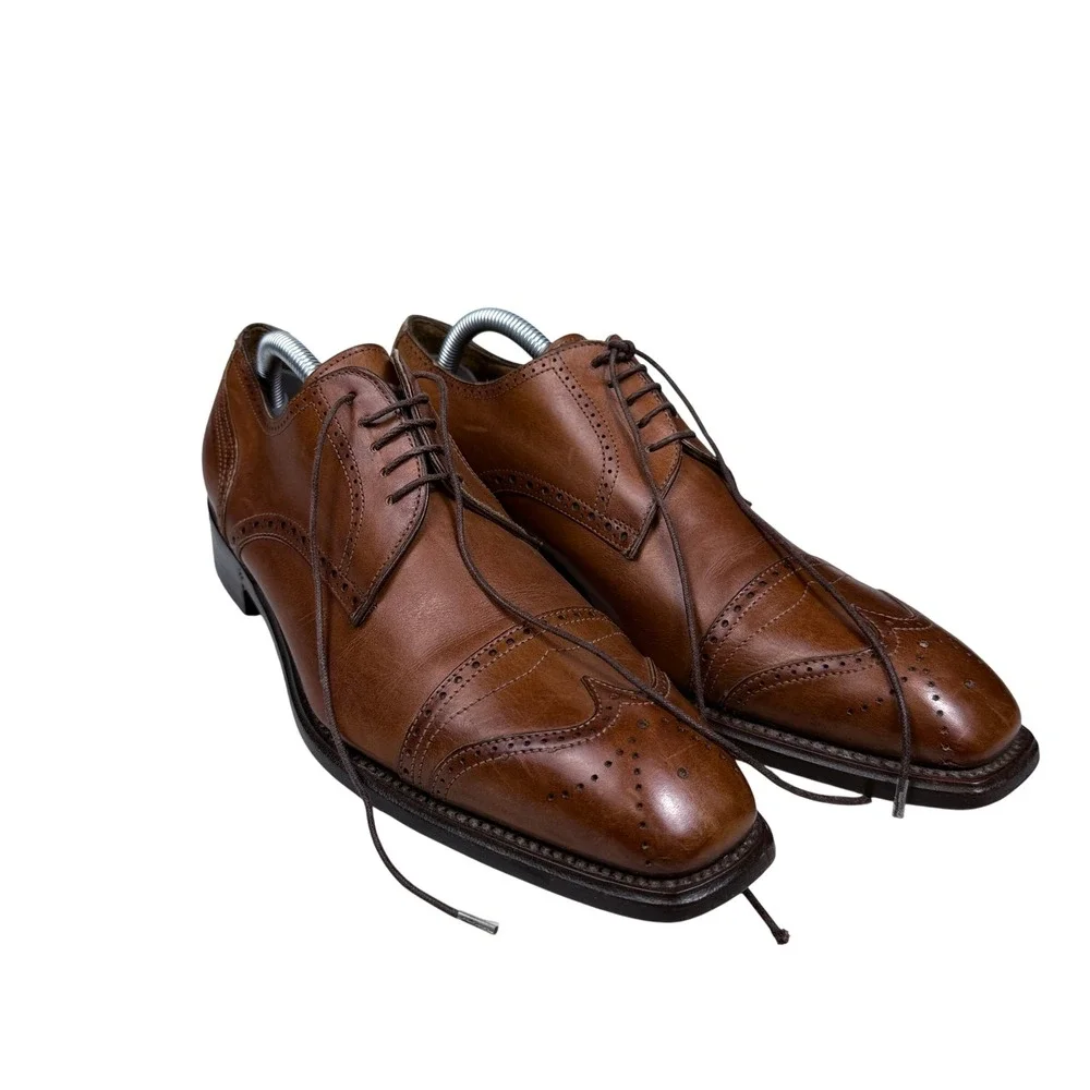 Franceschetti Wingtip Oxford Mens 41.5 Brown Leather Brogue Derby Italy
